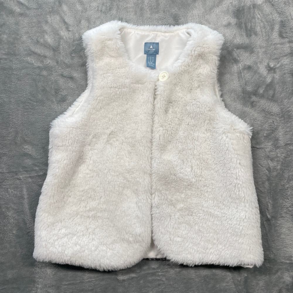 BabyGap Faux Fur Vest Kids Off-White Cream Single Button Winter 5 Years